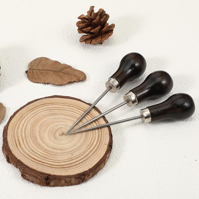 10 PCS Awl Tool Set Scratch Awl for Leather Punch Hole Wooden Handle Scratch Awl Sewing Leather Craft or DIY Handmade Pin Punching Needles, Gourd Shape