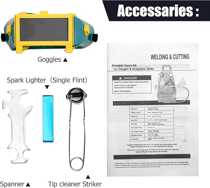 MIU-1516 Oxygen Acetylene Torch Kit W/Gas Tank (Metal ABS), Portable brazing torch kit with Gauge Oxygen Acetylene Welding Cutting Torch Kit