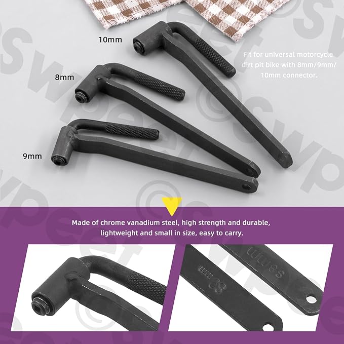 Swpeet 4Pcs 8mm 9mm 10mm Motorcycle Engine Valve Screw Adjustment Tool and 0.005"-0.020" Offset Feeler Gauge Set, Engine Screw Spanner Valve Tool with Stainless Steel Feeler Gauge for Motorcycle