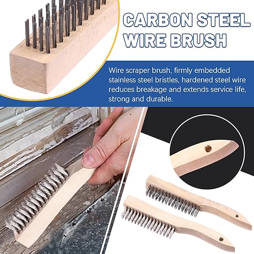 Glarks 10Pcs Wire Scratch Brush Set, Including 5Pcs Wire Wheel Cup Brushes, 3Pcs Brass/Nylon/Stainless Steel Brushes with Wood Handle Curved Grip, 2Pcs Stainless and Carbon Steel Wire Brush