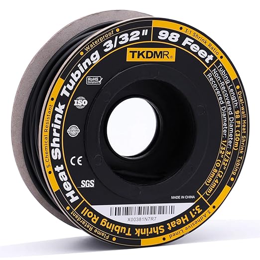 TKDMR 98 Ft 3/32" Heat Shrink Tubing - 3:1 Ratio Marine Grade Heat Shrink,Wire Cable Adhesive Lined Tube Insulation Seal Against Moisture Corrosion and Air Leakage.Black