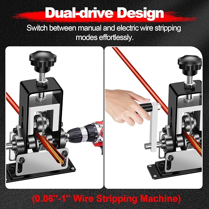 Manual Wire Stripping Machine, Gauge Wire 0.06"-1", Scrapping Copper Wire Peeler Machine, Drill Powered/Hand Crank Dual-drive Wire Stripper Tool for Scrap Copper Recycling & DIY etc.