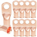 10PCS 1/0AWG - 3/8''Stud Heavy Duty Copper Terminals,Battery Cable Crimp Lugs,Battery Cable Ends,Bare Copper Eyelets Tubular Ring Terminals,Closed End Crimp Electric Connectors