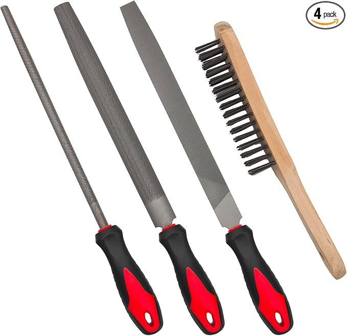 Bastard Cut Metal Files,10In. Half Round,Flat,Round,American Pattern File,T-12 Hardened Steel,Deeply Quenched Teeth to Sharpen Tools and Deburr,Ideal for Wood, Metal, Plastic