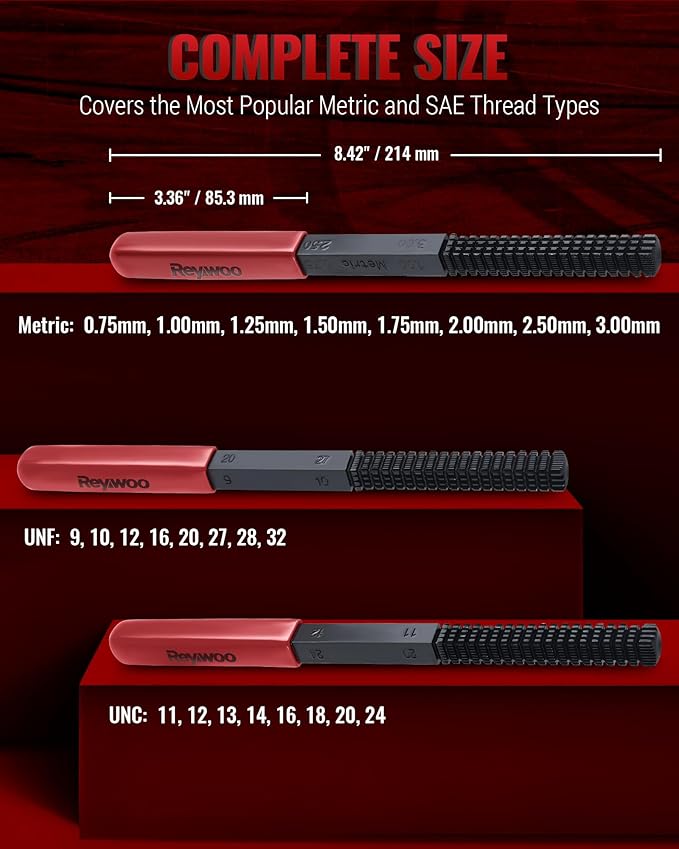 3-Piece Thread Restorer File Set, Thread Restoring Chaser Files, Thread Repair File Set in Metric SAE UNF UNC Sizes