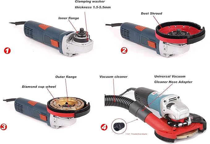 Aidelife Surface Grinding Dust Shroud for Angle Grinders 115mm/125mm+Diamond Grinding Cup Wheel 125mm