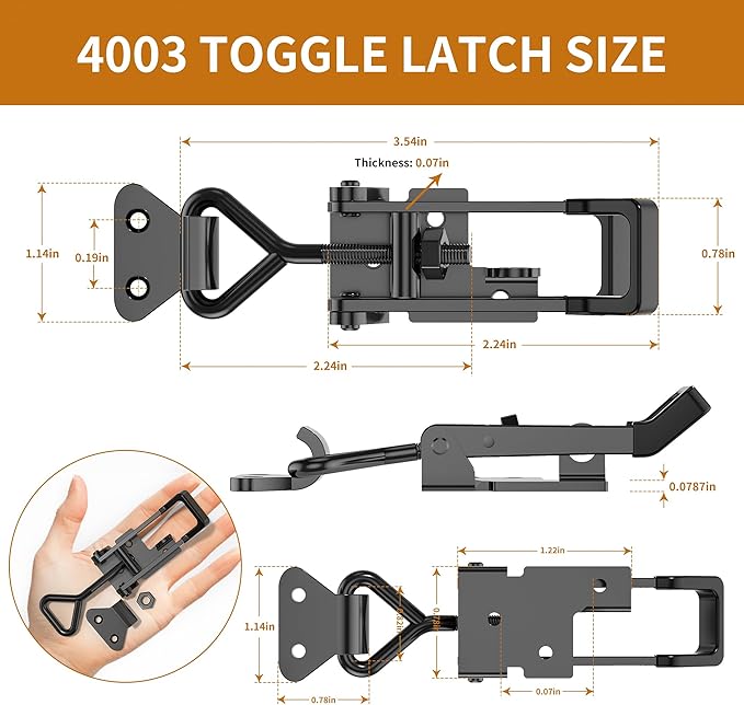 6Pack Heavy Duty Toggle Clamp Latch,4003 Style 1320lbs Capacity Pull Clamp Black Adjustable Quick Release Hasp Clamps for Smoker Cabinet Boxes Case Trunk Jig,Metal Toggle Latch Catch Set