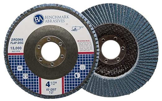 Benchmark Abrasives 4.5" Premium Zirconia Type 27 Flat Flap Discs Grinding Wheels for Sanding Stock Rust Removal Finishing Grinding Deburring Stainless Steel, 7/8" Arbor (100 Pack) - 60 Grit