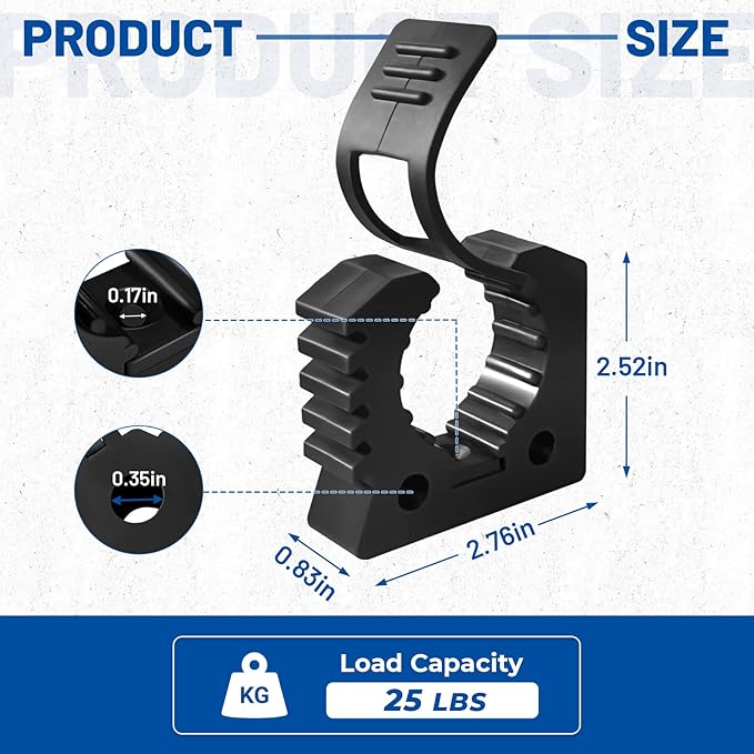 ROBLOCK 4 Pack Quick Release Clamp Mounts - Adjustable shovel clamp mount, Rubber Tool Handle Holders for 1-1/4" to 1-3/4" Diameter, Universal Garage Storage, Boat, RV, ATV or Any Wall