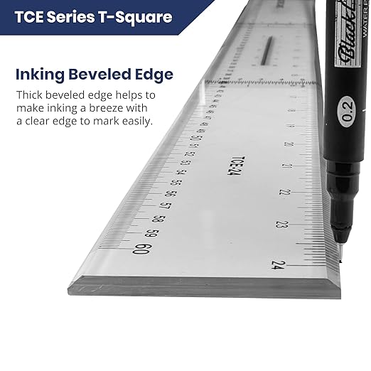 Pacific Arc 18 Inch T Square, Traditional Acrylic Graduated in Inch and Metric, Detachable Head