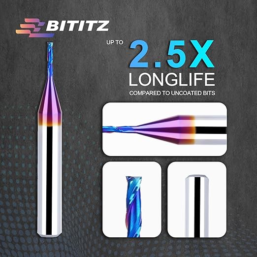 Upcut Spiral Router Bit 1/4 Inch Shank 1/16 Inch Cutting Diameter 1/4 inch Cutting Length with Extra Long Life Coating CNC Router Bits End Mill for Wood Cutting, Slot Mortise, Engraving