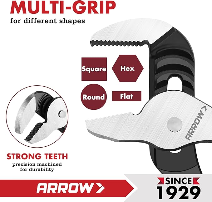 ARROW 8-Inch Groove Joint Pliers, Adjustable Water Pump Pliers with TPR Handle, High Carbon Steel Tongue and Groove Plier for Plumbing, Automotive and Household Repairs