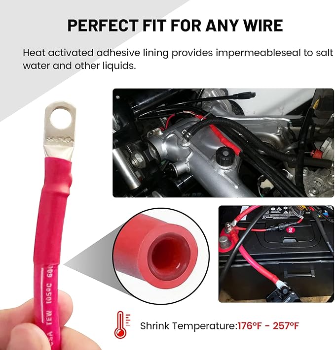RED WOLF Waterproof Red and Black Heat Shrink Tubing Kit 270PCS, 3:1 Shrinkage Ratio, Adhesive Lined Electrical Cable Harness Heat Shrink Tube Marine Grade for Wire Wrap Connection Insulation