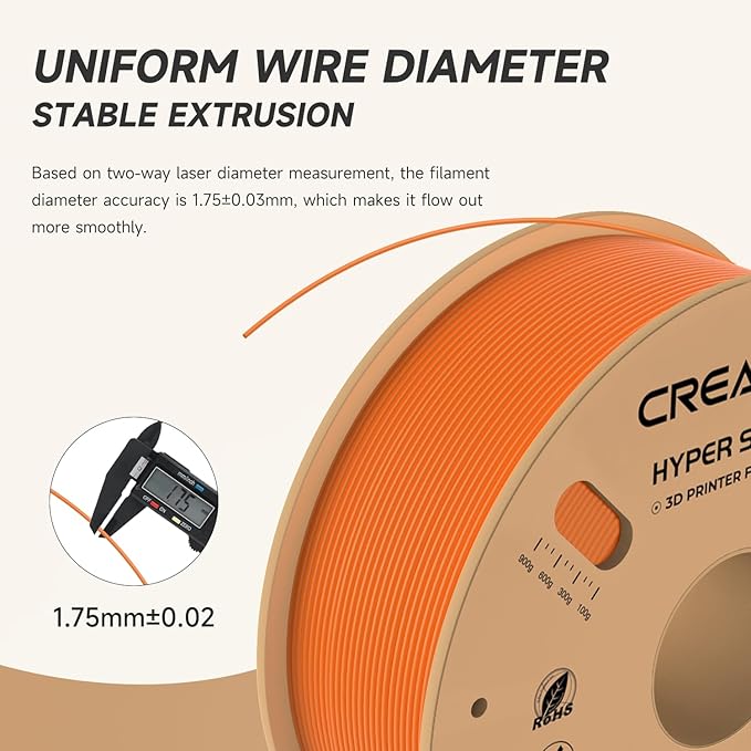 Official Creality Hyper PLA Filament 1.75mm, High Speed PLA 30-600mm/s 3D Printer Filament, Dimensional Accuracy +/-0.02mm, Fit Most FDM 3D Printers，1KG(2.2lbs) Spool Orange
