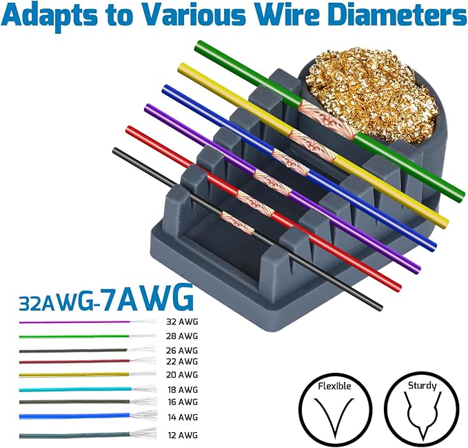 WEP S200 Gray Soldering Wire Holder, Heat Resistant Silicone Stand with Brass Wool Tip Cleaner and 6 V-shaped grooves, Helping Hands for Soldering