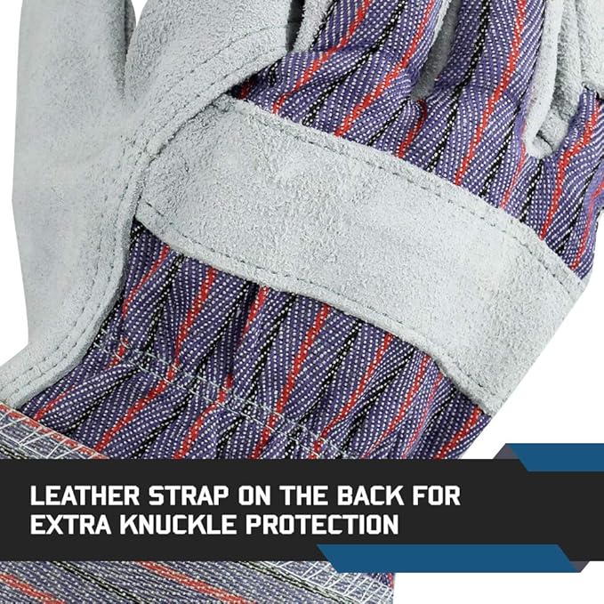 Glove Station Cowhide Split Leather Palm Work Gloves with Rubberized Safety Cuff