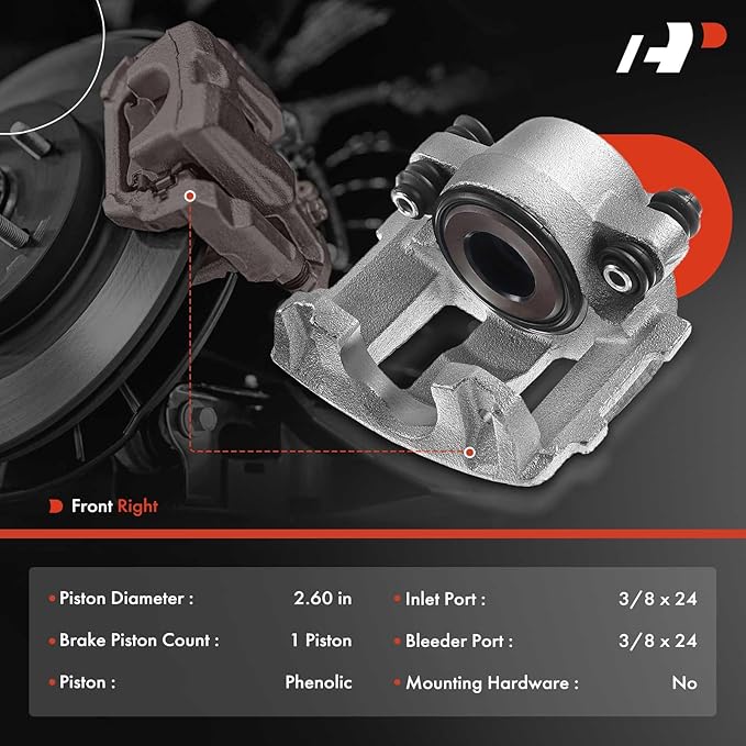 A-Premium Disc Brake Caliper Assembly Without Bracket Compatible with Select Jeep Models - Cherokee, Comanche, Grand Cherokee, TJ, Wagoneer, Wrangler - Front Right Passenger Side