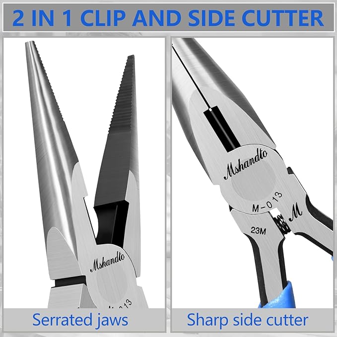 Needle Nose Pliers, mshandto Long Nose Pliers for Wire Bending, High Carbon Steel Needle Nose Plier, Serrated Jaw Pliers for Jewelry Making Electronics Repair Object Grasping Craft Making