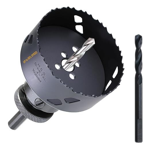 4 Inch Deep HSS Bi Metal Hole Saw Cutter with Arbor Cutting Depth 2.1” for Metal Thick Wood PVC Drywall Aluminum Big Slot New Sharp Teeth Heavy Duty Hole Saw Bit