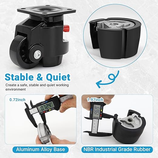 Nefish Leveling Casters Wheels with Ratchet Arm 6600 LBS, Heavy Duty Retractable Caster Wheel, Plate Swivel Workbench Castors, Durable Nylon Wheels & Leveling Feet for Machine, Industrial, Equipment