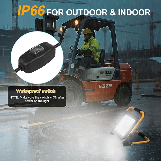 100W 11000LM LED Work Light with 16.5FT Cord, IP66 Waterproof, Portable Flood Light for Construction, Workshop, Garage, and Outdoor Use