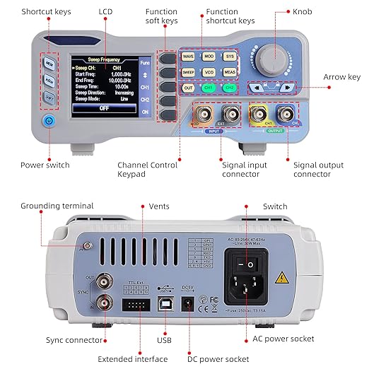 Koolertron DDS Signal Generator Counter, 2.8in Screen Display 80MHz High Precision Dual-Channel Arbitrary Waveform Generator Frequency Meter 275MSa/s