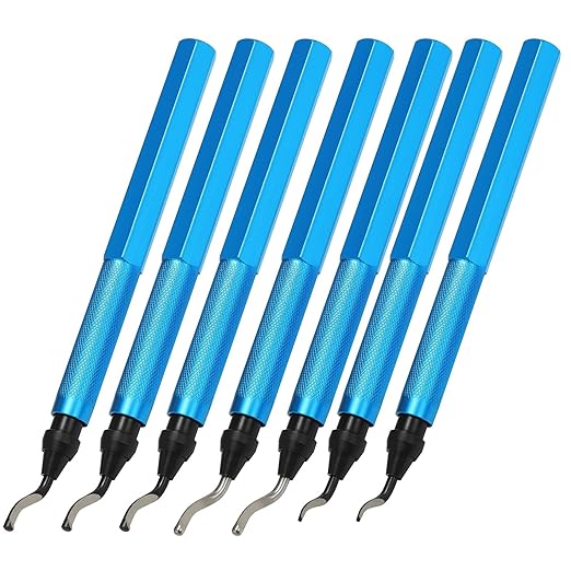 Deburring Tools,7pc,High Grade Swivel Blades,Metal Handle Deburr Tool for Metal, Resin, PVC Pipes, Copper, Plastic and 3D Printed,Hole Internal Chamfer Tool Removing Burr