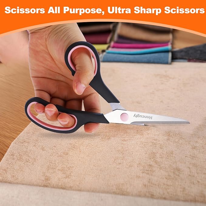 Scissors for Office School Supplies, Hnncugty 8" Scissors All Purpose Bulk Set of 24-Pack, Sharp Shears for Home Craft Sewing Fabric, Middle School Student Teacher Supplies, Comfort Right/Left Handed