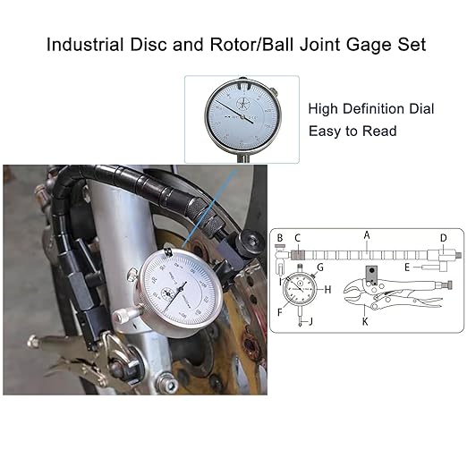 Disc Brake and Rotor/Ball Joint Gage Set, MFQNENLK 0-1"/0.001" Indicator with 360 Deg Flexible Arm & 7 in Locking Pliers, 0.001'' Precision Automotive Dial Indicator Brake Runout Gauge Measuring Tool