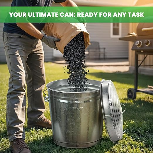 Plexon Metal Trash Can with Locking Lid Outdoor Storage Bucket for Bird Seed Ash Galvanized Steel 10-Gallon 2 Pack