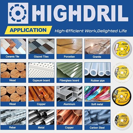 HIGHDRIL 3" 75mm Circular Saw Blade Set 4pcs - Diamond/HSS/Carbide Cutting Disc for Angle Grinder Cutting Porcelain Tile Ceramic Marble Granite Wood Plastic Metal