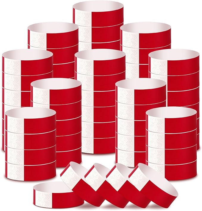 2000 Pcs Paper Wristbands for Events Waterproof Neon Red Wrist Bands Adhesive Concert Identification Wristbands Hand Bands for Events(Red)
