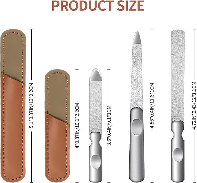 Metal Nail File (2 Pcs), Nail Files for Natural Nails & Toenails, Thick Nails Made of Stainless Steel, Double Sided Metal Nail Files with Anti-Slip Handle for Fingernail Toenail, Home or Salon Use