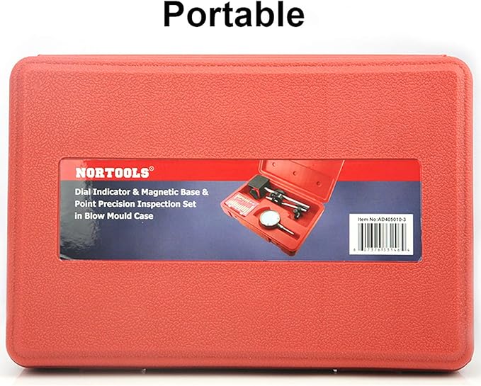 NORTOOLS Dial Indicator with Magnetic Base 0-1.0" & Point Set Dial Test Indicator 0.001" Precision Measuring Gauge Tools Kit， Magnetic Dial Indicator Base Holder with Fine Adjustment