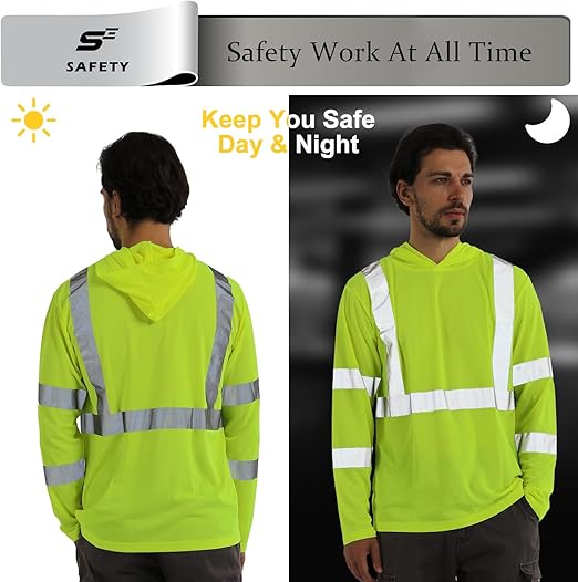 sesafety Safety Long Sleeve Construction Shirts for Men, Class 3 High Visibility Safety Shirt Work, Hi Vis Reflective Shirts with Hoodie Breathable Yellow 3XL