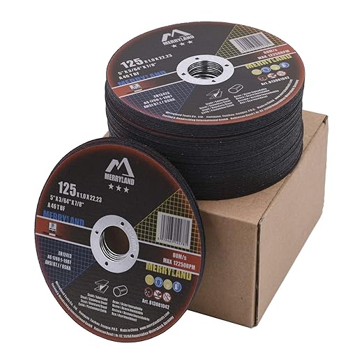 Merryland Cut Off Wheel 5 inch for Angle Grinder, Metal Cutting Wheel 5 X .045 X 7/8 Ultra Thin 50 Pack, Iron Stainless Steel Cutting Disc, Bravo-Line B13081042