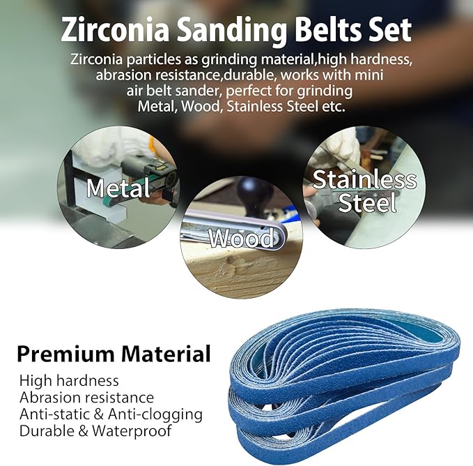 30 Pcs 1/2" x 18" Zirconia Sanding Belts, 40 Grit 1/2x18 Inch Sanding Belts for Air Belt Sander, Zirconia Belt Sander Sanding Belts for Metal Polishing, Derusting (1/2x18in, 40 Grit)