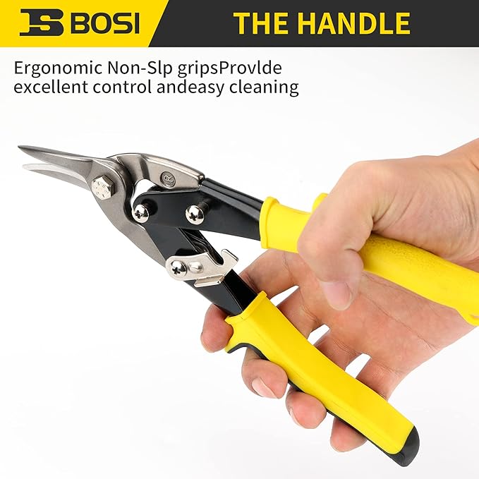 10 Inch Aviation Tin Snips Right Cut, Heavy Duty Sheet Metal Cutter Snips Shears Cutting Metal Sheet Chrome Vanadium Steel Sharp Blades Safety Latch