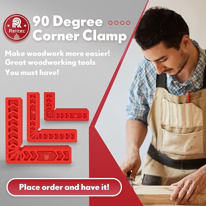 Positioning Squares, 90 Degree Corner Clamp, Right Angle Clamp Woodworking Tool, Carpentry Squares, Carpenter Tool for Picture Frames, Cabinets or Drawers, Set of 6（3" 4"6"）