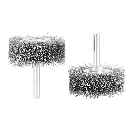 dophee 2Pcs 2 Inch Wire Wheel Brush for Drill Attachment 0.0118" Coarse Crimped Carbon Steel Wire 1/4 Inch Round Shank Wire Wheel Brush for Rust Corrosion Paint Removal