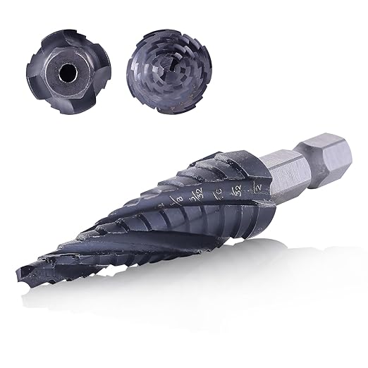 Four Spiral Flute Cobalt Step Drill Bit,1/8"-1/2" M35 Cobalt Step Drill Bit Wear-Resistant AlTiN Coated, 1/4" Hex Shank for Hole Drilling in Stainless Steel, Copper, Aluminum, Wood, Plastic
