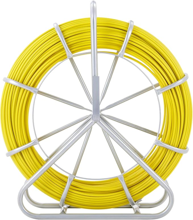 VEVOR Fiberglass Fish Tape 425 FT x 1/4 inch, Fish Tape Duct Rodder Puller with Durable Steel Stand, Non-Conductive Fishtape Wire Cable Running Rod for Walls, Floor and Electrical Conduit