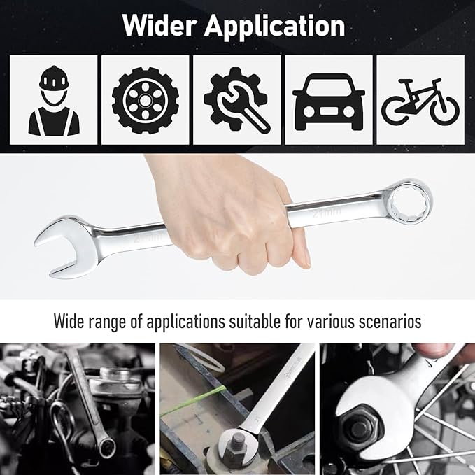 12-Piece Wrench Set, Metric and Standard Combination Wrench Set,Mirror Polished Finish CR-V Professional Spanner,Wrench Tool Set with Organizer Rack and Rolling Pouch
