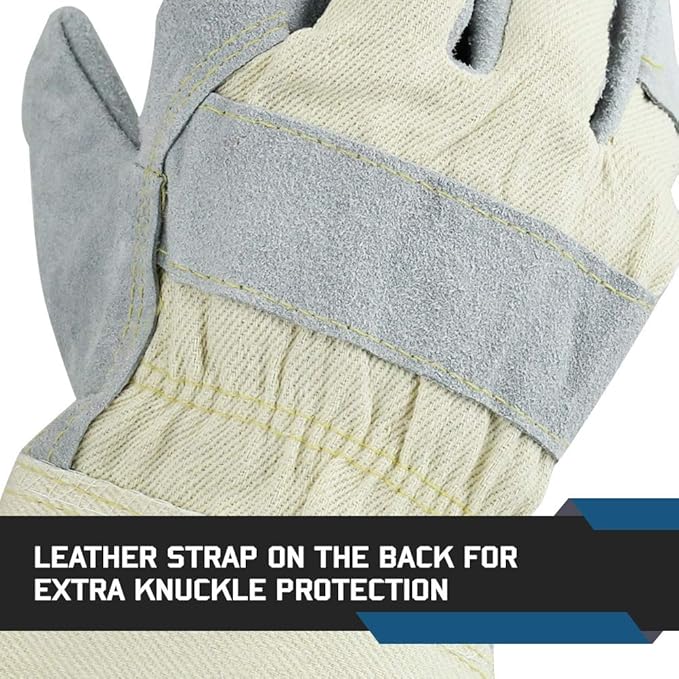 Glove Station Cowhide Split Leather Palm Work Gloves with Rubberized Safety Cuff