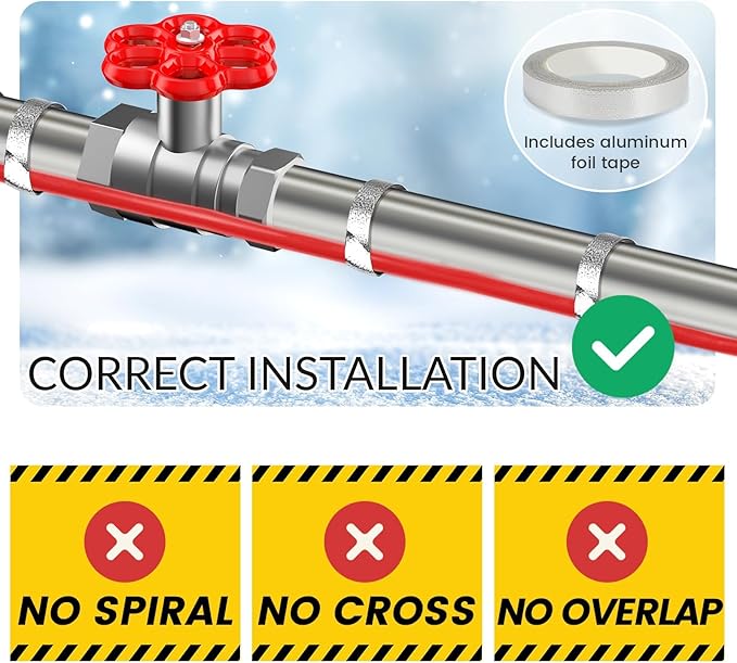 18 FT Heat Tape for Water Pipes Freeze Protection with Thermostat, Electric Heat Trace Pipe Heating Cable Energy-Saving 120V 7W/FT