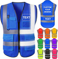 Custom Safety Vest for Men with Logo High Visibility Safety Vests Reflective with Pockets and Zipper Construction