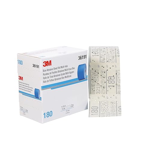 3M Hookit Blue Abrasive Sheet Roll, 36191, Multi-Hole, 2.75 in x 13 yd, 180+ Grade, Automotive Sanding Roll Sandpaper for Coating Removal, Body Repair, Auto Sanding