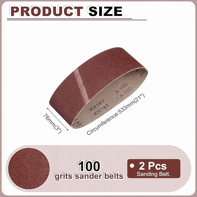 HARFINGTON 3 x 21 Inch Sanding Belts, 2 Pcs 100 Grits Aluminum Oxide Abrasive Belt Sander File Belt for Woodworking, Metal Polishing, Knife Sharpener