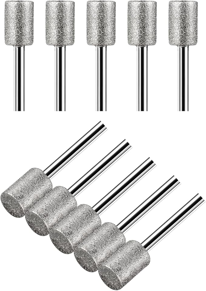 Stone Carving Set, HOMEIDOL 10PCS Diamond Coated 8mm Cylinder Head Mounted Points Grinding Bit Rotary Diamond Burr Set,1/8 Shank for Stone Rocks Jewelry Glass Ceramics Rotary Tools