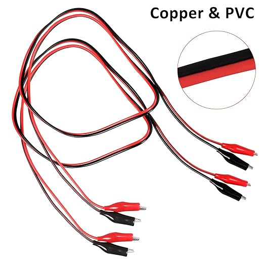4 Groups 1M Alligator Clips Electrical, Insulated Test Leads with Alligator Clips, Stamping Double-Ended Jumper Wires for Electrical Testing, Circuit Connection, Experiment (Red & Black)